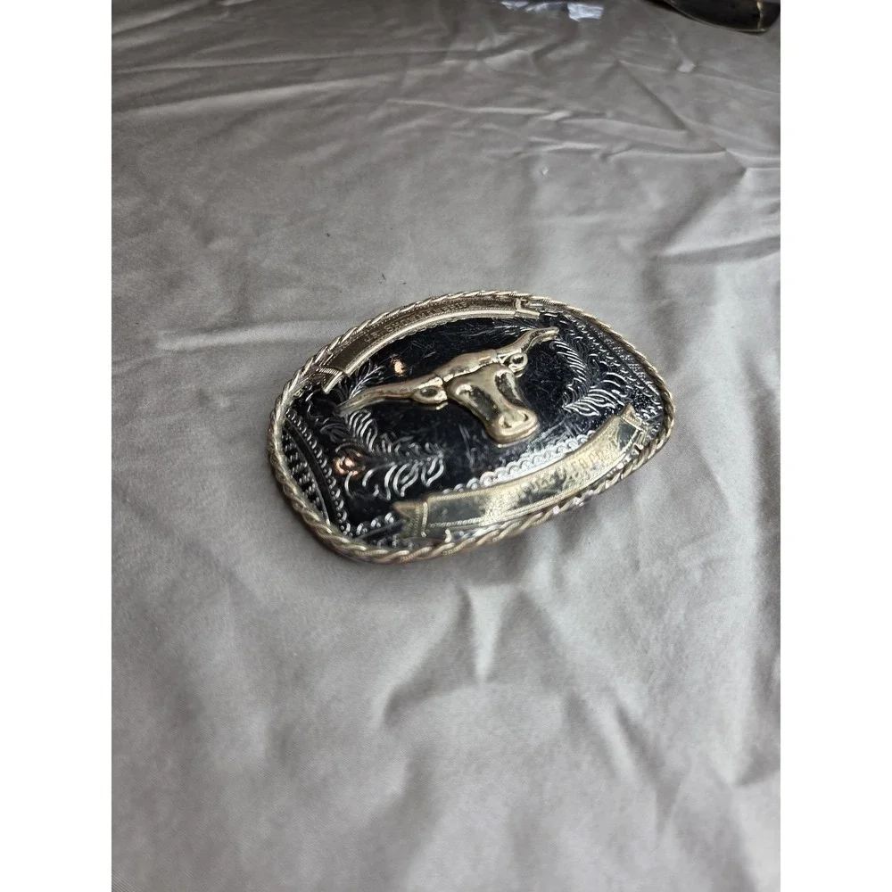 Vintage Bull Longhorn Cowboy Belt Buckle - Nickel Silver